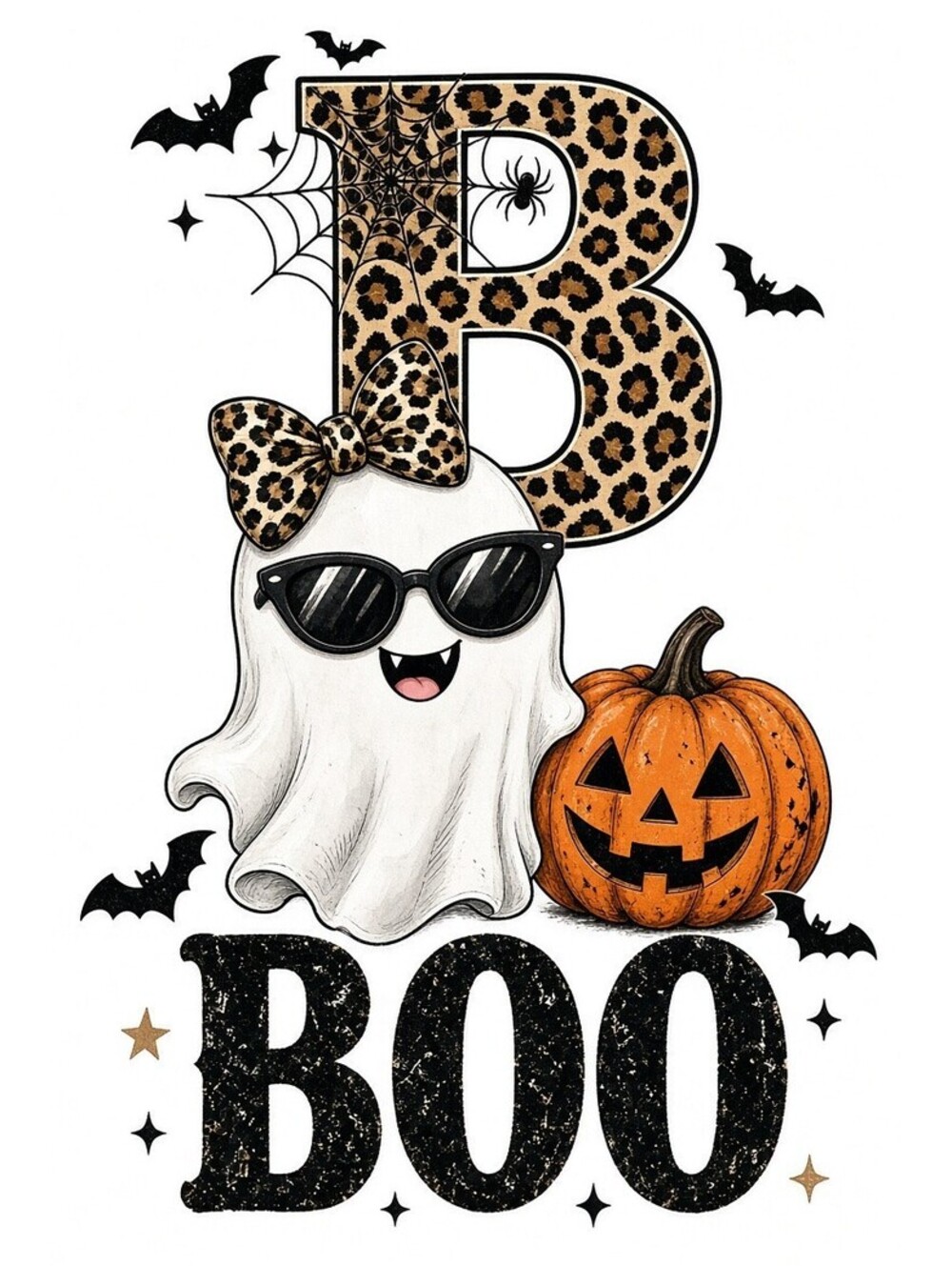 4pcs 10in BOO Ghost Leopard Pumpkin Halloween DTF Transfer